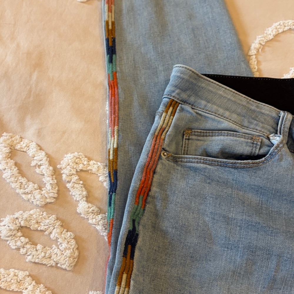 Knox Rose Light Blue Skinny Jeans with Multicolor Side Stripes Size 10